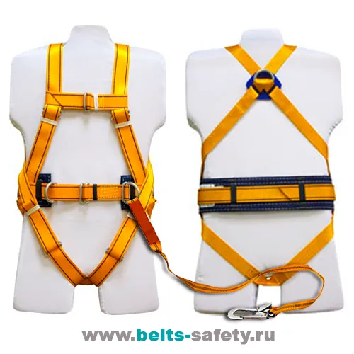 Полная страховочная система с амортизирующим ленточным стропом